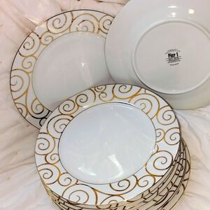 Porcelain Vintage Pier One Gold Swirl Plates